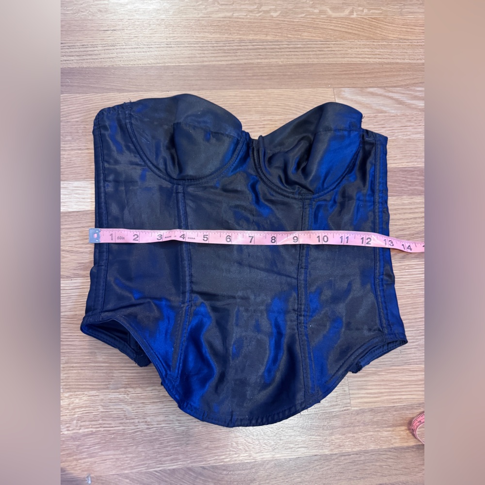 80s Vintage Black Satin Bustier Sz Sm - Picture 7 of 9